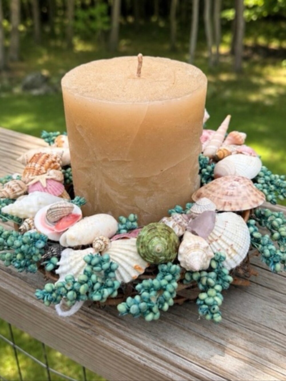 Coastal SeaShell Candle Centerpiece Wreath | Candle